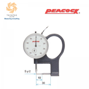 Đồng hồ đo độ dày thành ống Peacock, Model: P-1 (0~10mm, 0.01mm, ±20µm)